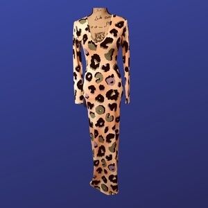 PRETTY PIECES Lagreta Leopard Spots MAXI Dress, CORAL/MULTI, Size Small, NWT